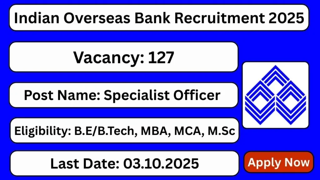 Indian Overseas Bank Specialist Officers Recruitment 2025 (127 Posts Vacancy) - FreeJobAlerts.Pro