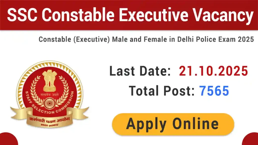 SSC Delhi Police Constable Executive Recruitment 2025 (7,565 Posts Vacancy) - FreeJobAlerts.Pro