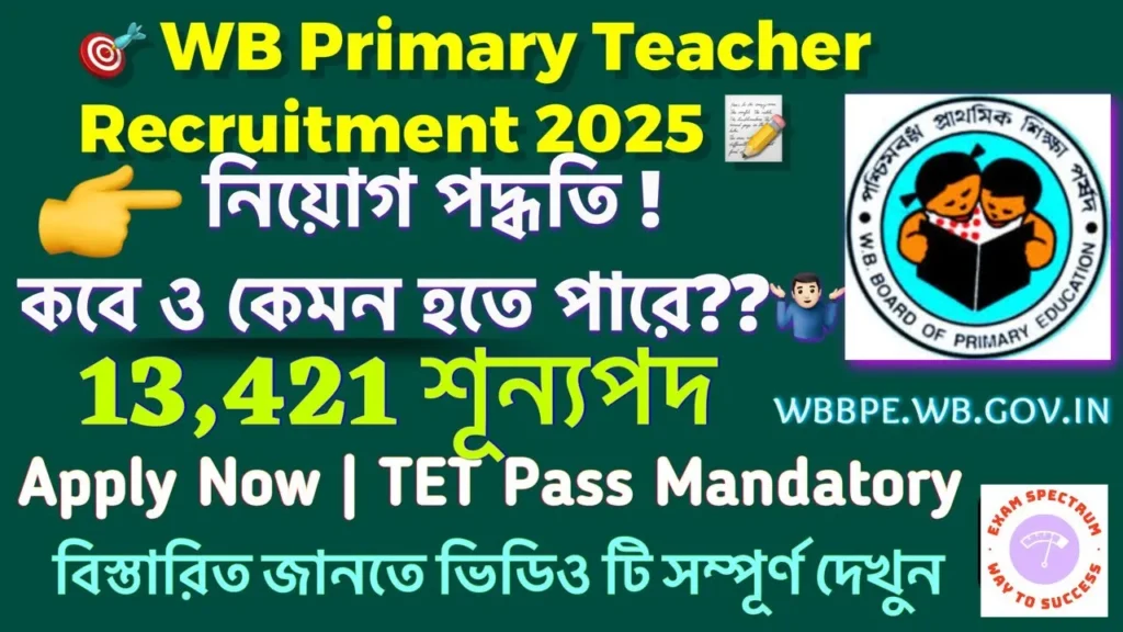 WB Primary Teacher Recruitment 2025 (13,421 Posts Vacancy)